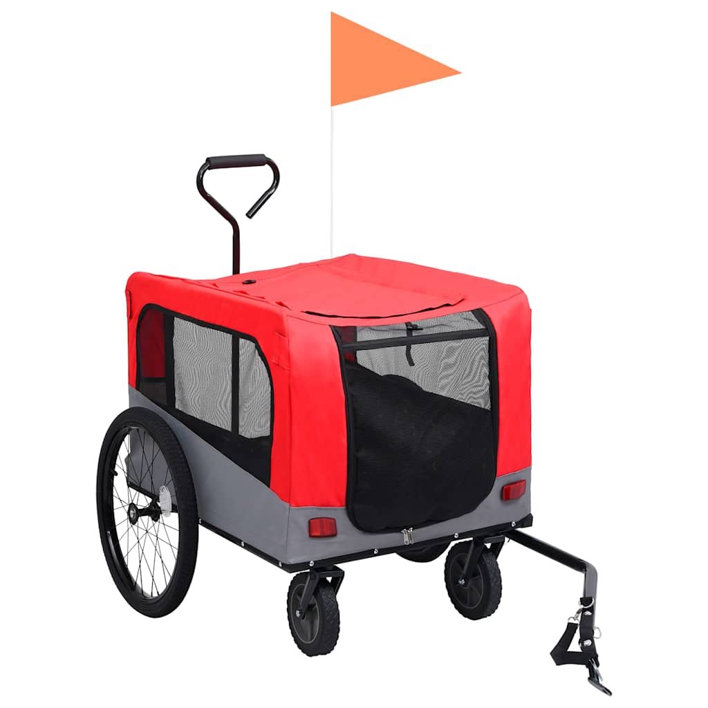 8719883868844_g_en_hd_1.jpg Fietstrailer en hondenwagen 2-in-1 rood en grijs - Afbeelding 1